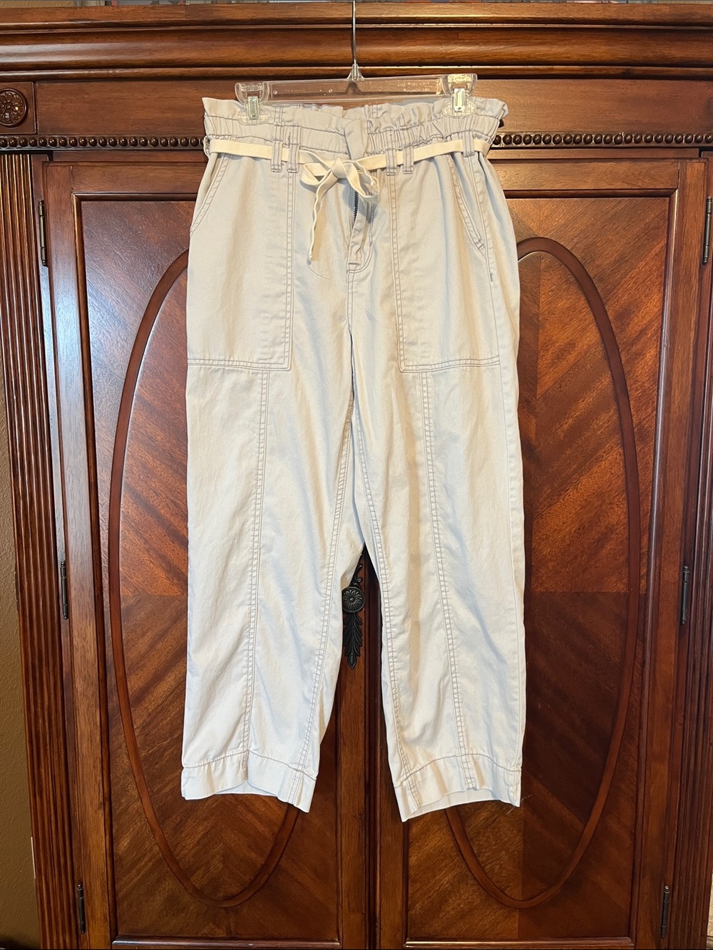 Kensie Light Gray Paper Bag Waist Pants